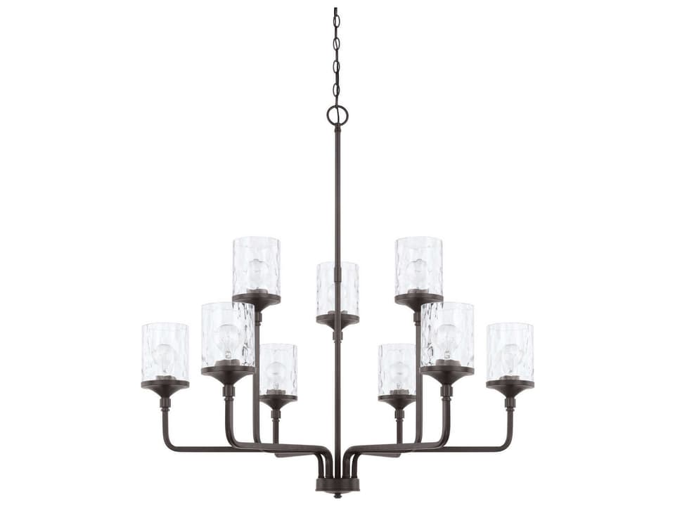 9-Light Colton Chandelier in Bronze with Clear Water Glass