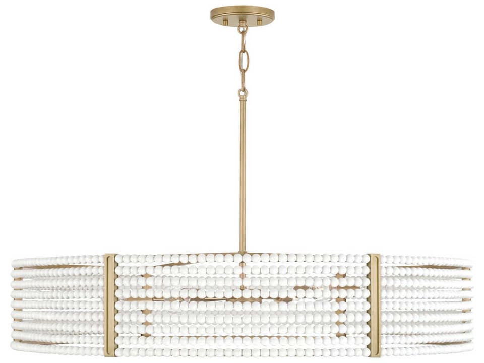 Brynn 6-Light Chandelier with White Beads in Aged Brass Painted