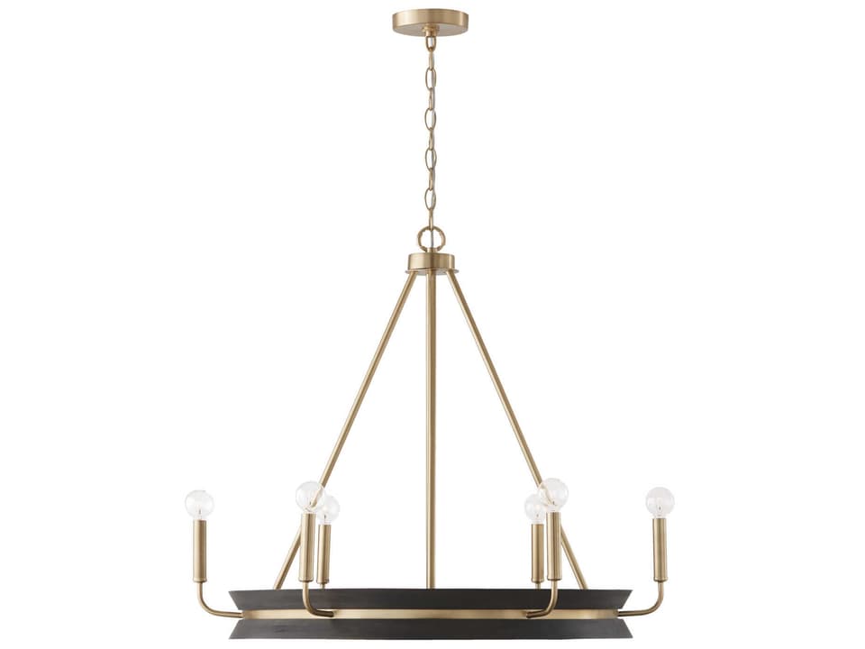 6-Light Finn Chandelier in Black Stain and Matte Brass