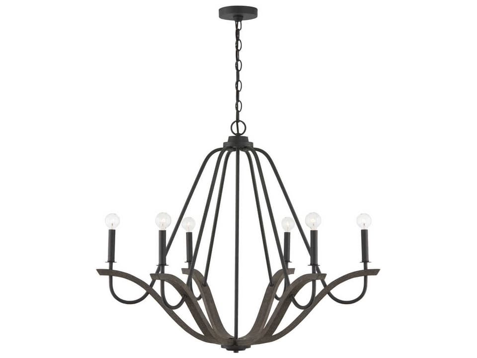 6-Light Clive Chandelier in Carbon Grey and Black Iron