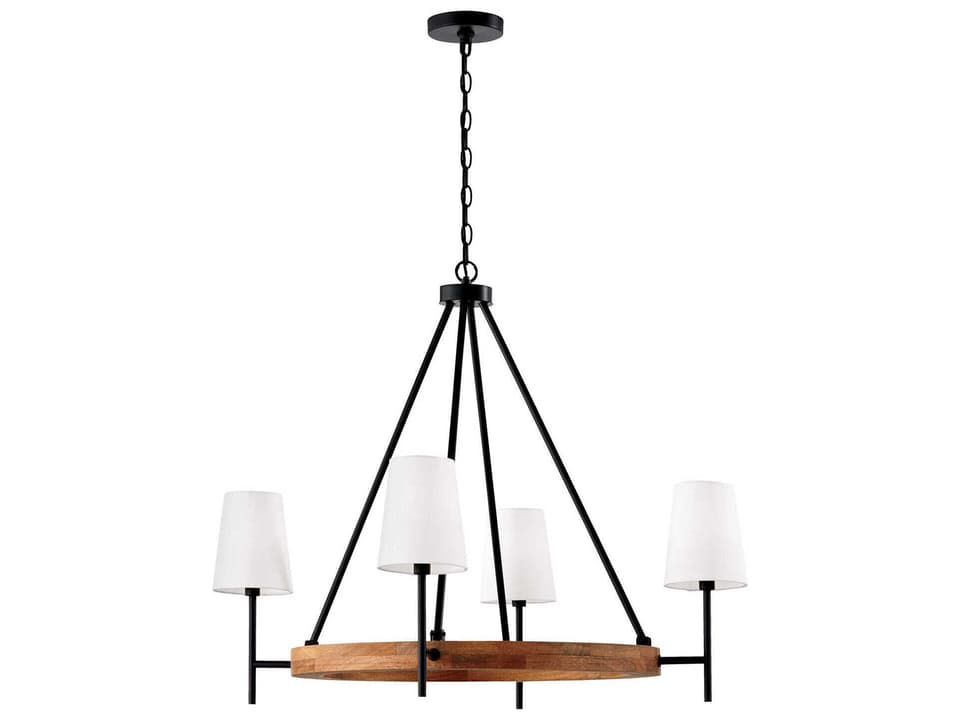 4-Light Jonah Taper Candle Ring Chandelier in Light Wood and Matte Black