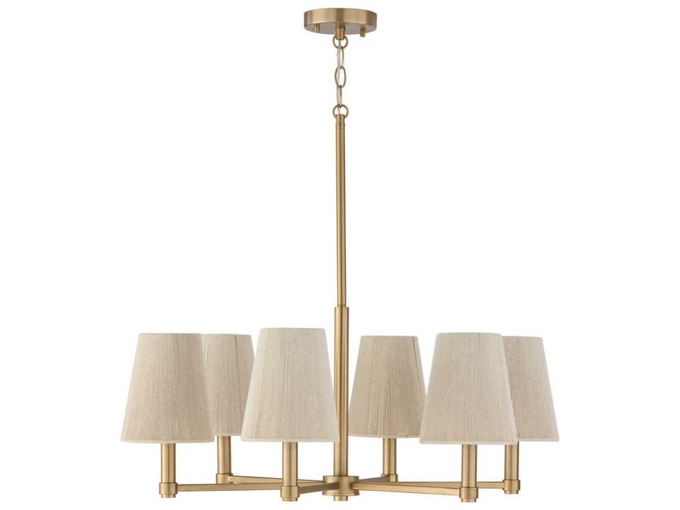 Mira 6-Light Chandelier with Bleached Natural Rope Shades in Matte Brass
