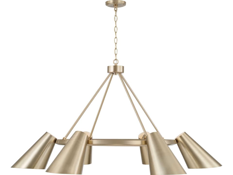 6-Light Leo Chandelier in Matte Brass with Metal Shades