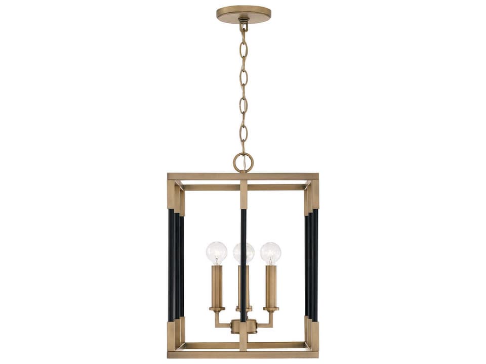 Bleeker 4-Light Foyer Pendant in Aged Brass and Black