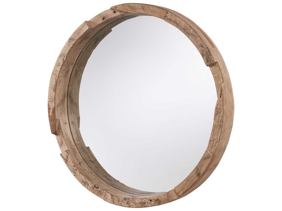 Reclaimed Natural Wood Round Wall Mirror