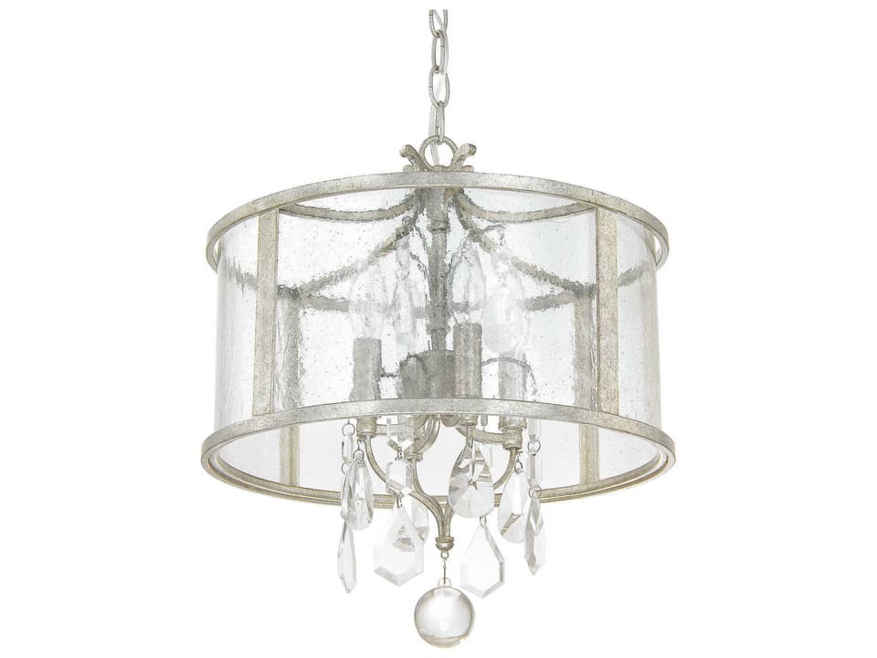 Blakely 4-Light Pendant with Antiqued Water Glass and K9 Crystals Antique Silver