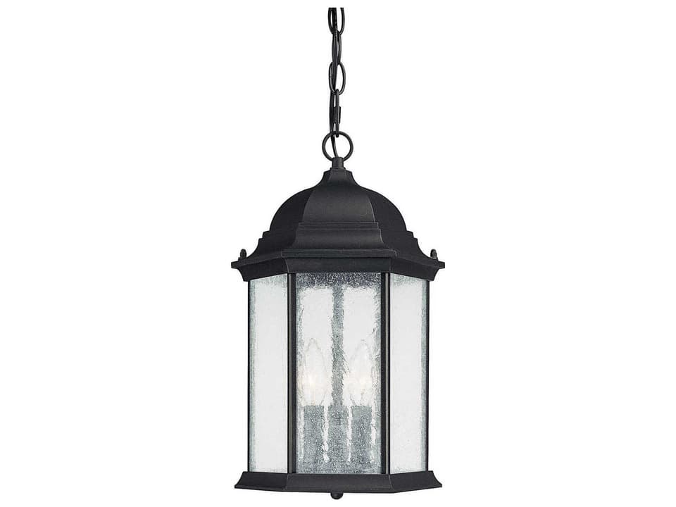 Main Street 3-Light Outdoor Hanging Lantern in Black with Antiqued Glass