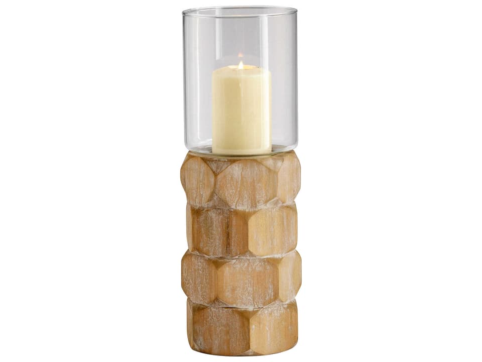Hex Nut Large Glass and Wood Candleholder in Natural Wood