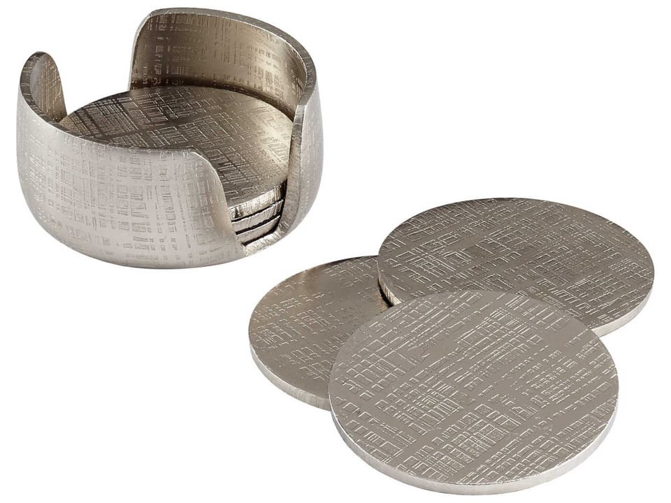 Nickel 7-Piece Coaster Set in Aluminum with Polished Finish