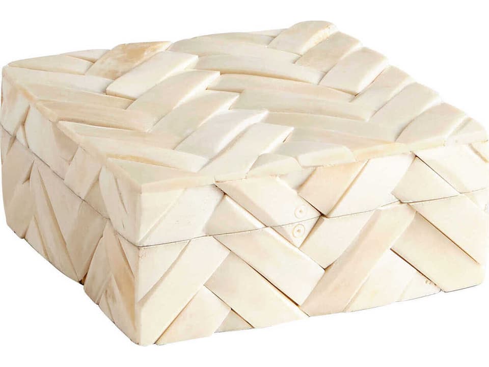 Cumberland Small Decorative Container in White Bone and Wood