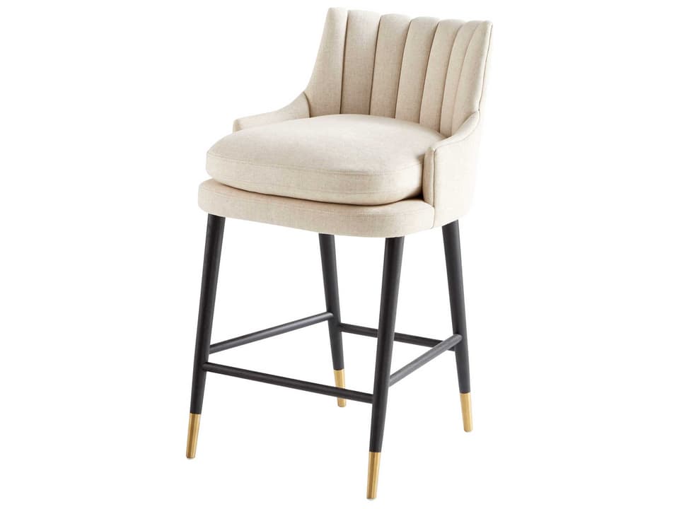 Tesoro Upholstered Birch Wood Counter Stool in Cream and Black Gold