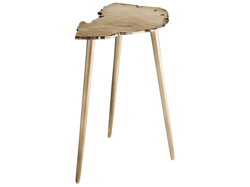 Needle Aged Gold Aluminum Pedestal Side Table with a Unique Sculptural Design