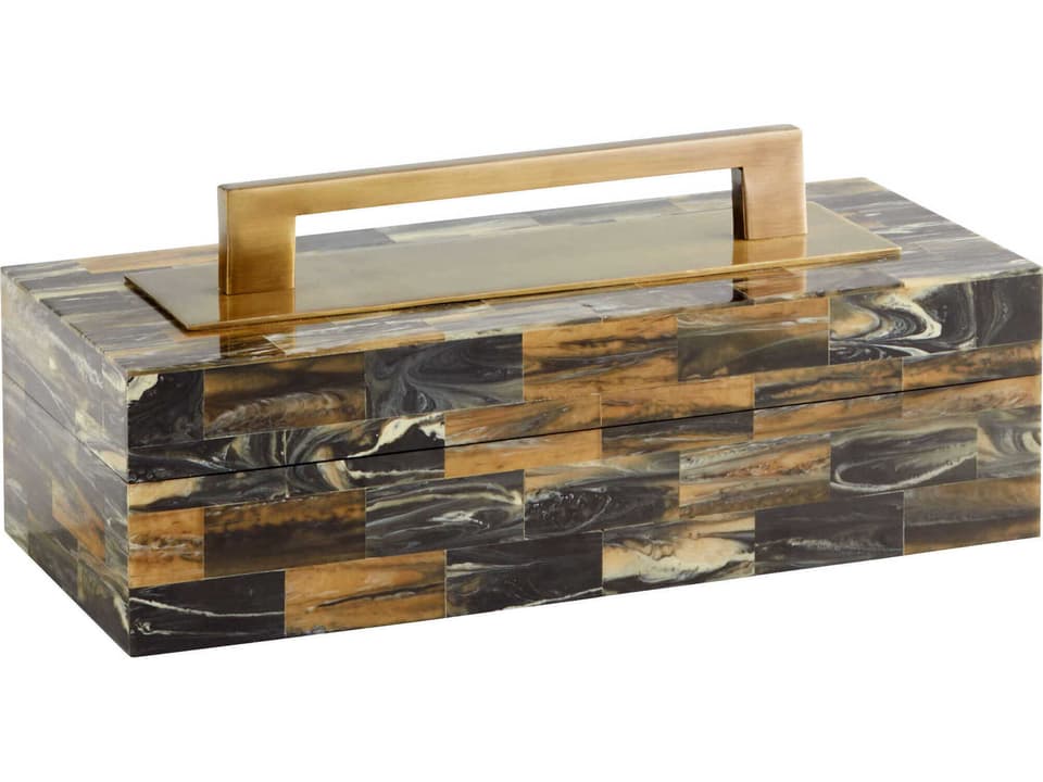 Cairo Decorative Box Tray in Antique Brass with Geometric Pattern