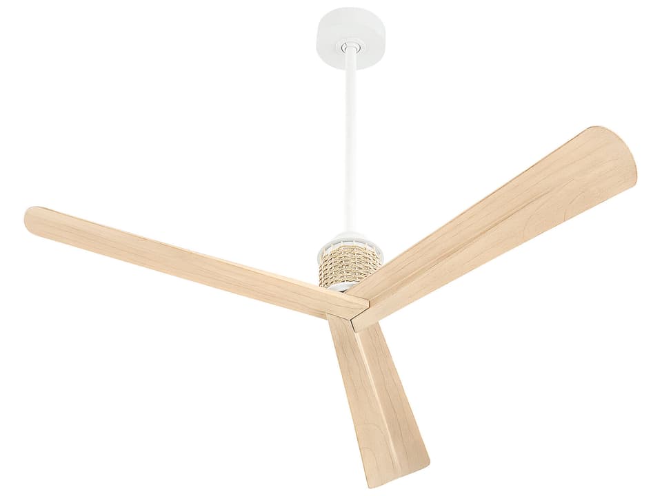 Kona 56-Inch 3-Blade Damp Rated Ceiling Fan in Studio White and Natural Oak