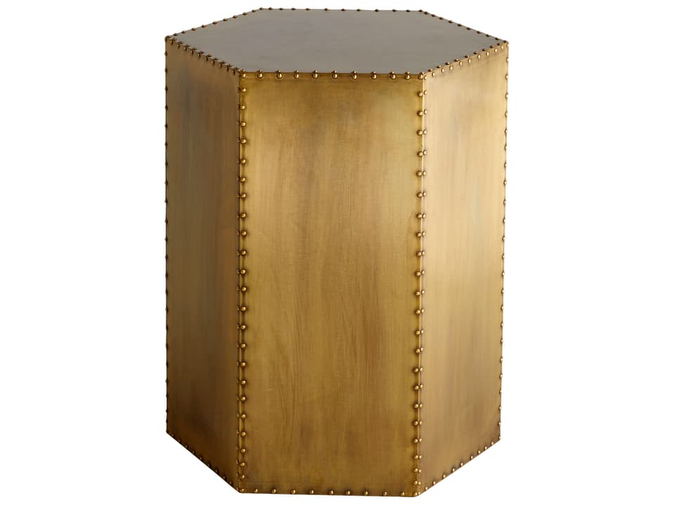 Korio Hexagon Accent Table in Brass and Wood
