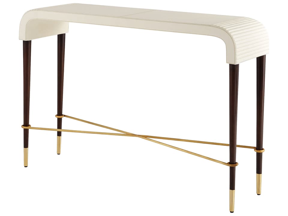 Channel Rectangle Console Table in Off-White Walnut and Brass