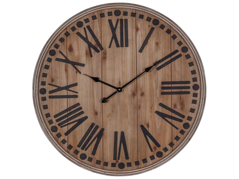 Linden Wall Clock Natural Wood Rubbed White Finish
