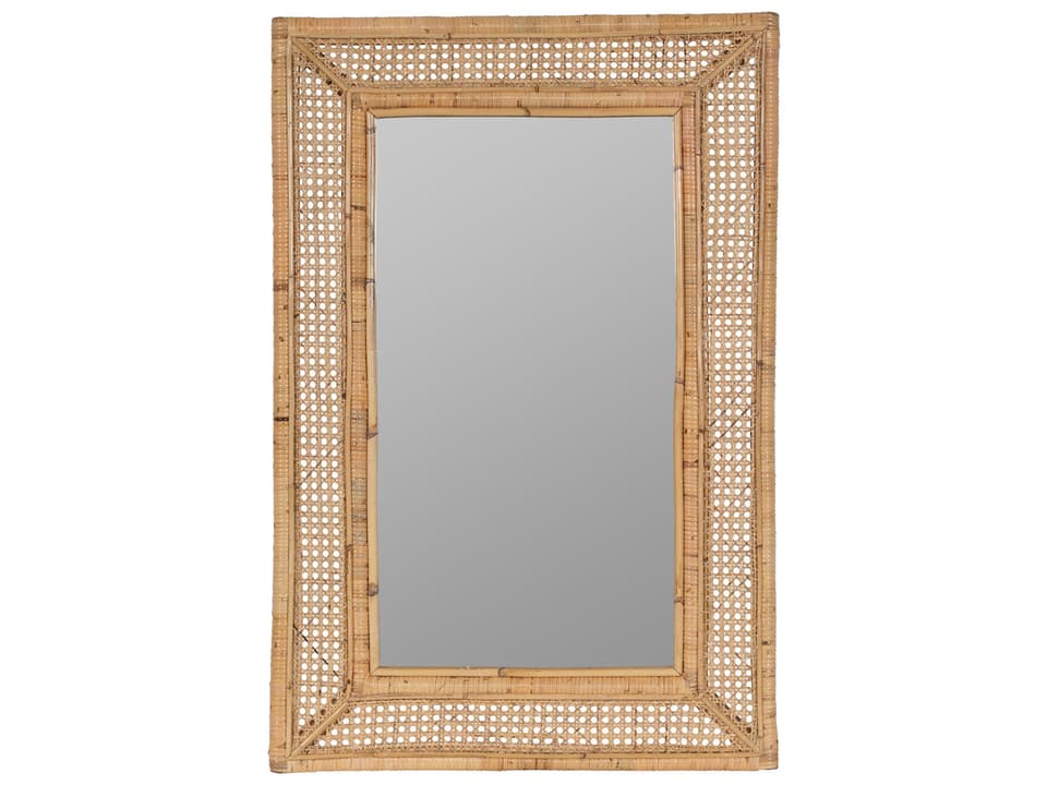 Jameson Rectangle Wall Mirror in Natural Rattan with Bevel
