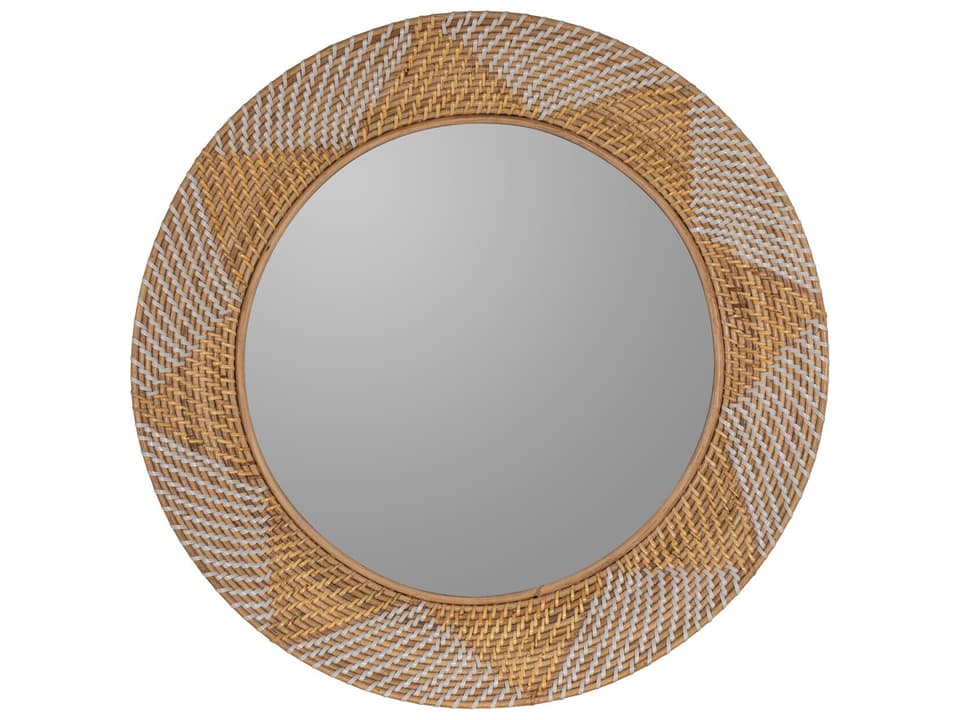 George Round Wall Mirror in Natural Rattan Finish