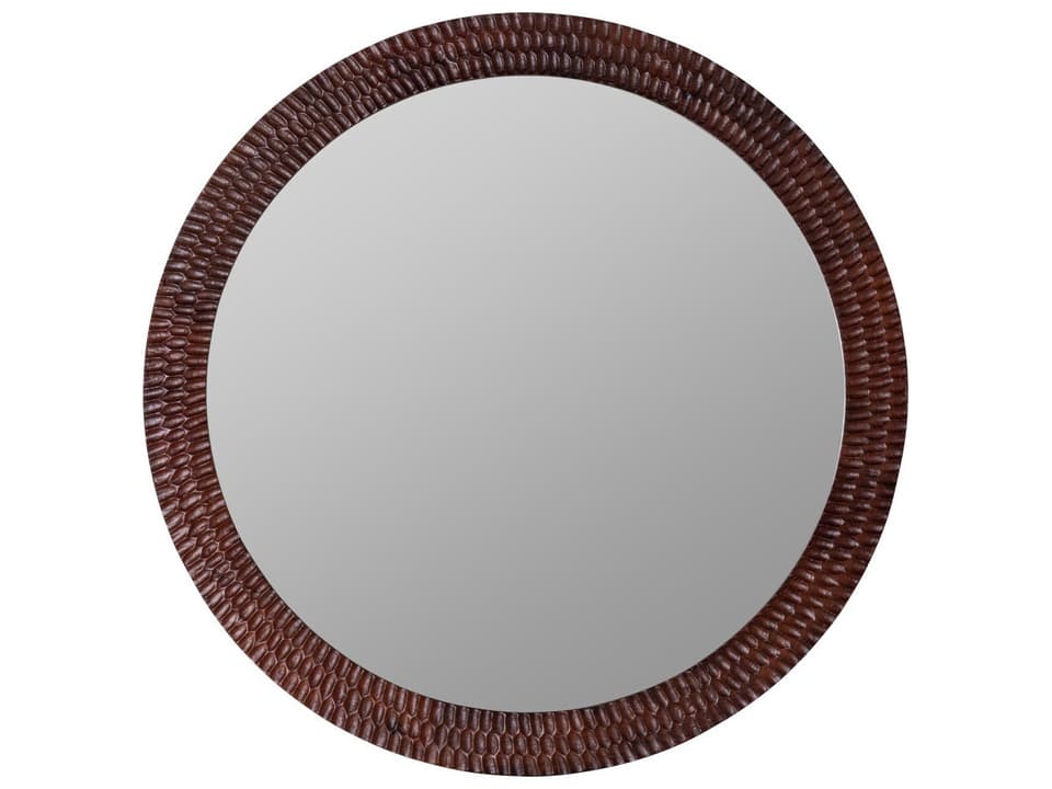 Lanie Round Wall Mirror in Cherry Mango Wood Finish