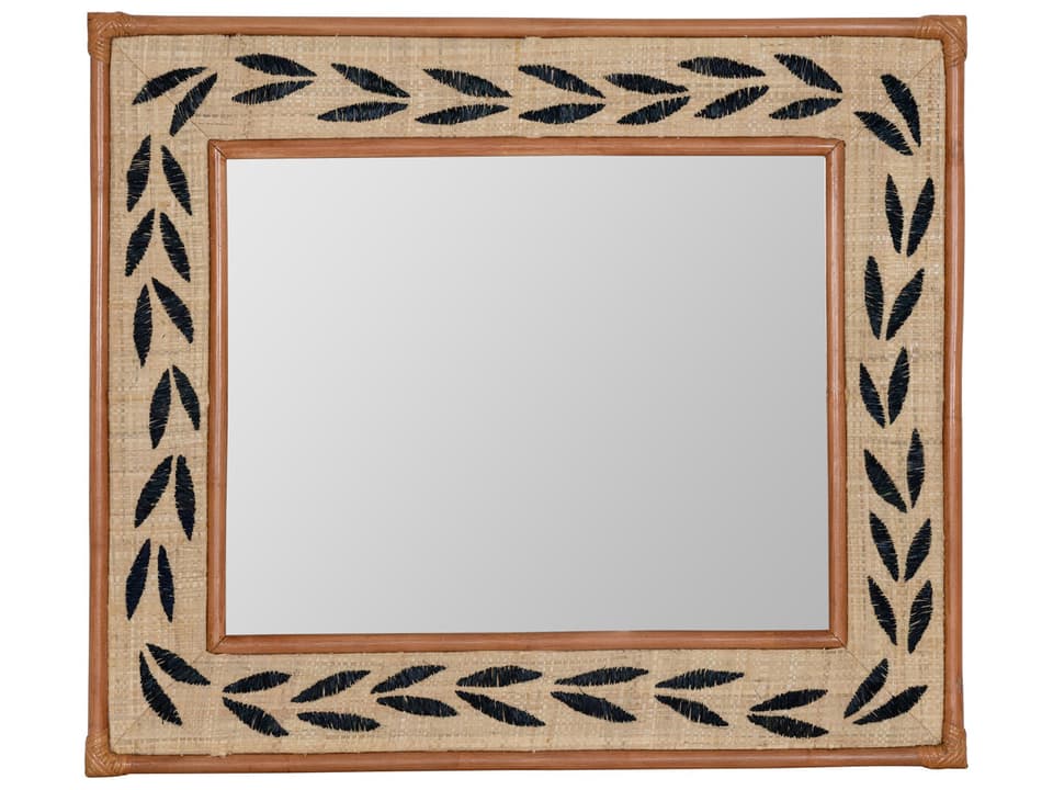 Linden 34 Inch Round Mirror in Natural Rattan