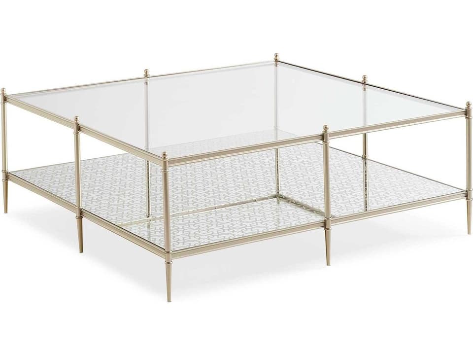 Classic Perfectly Square Coffee Table in Neutral Metallic with Glass Top