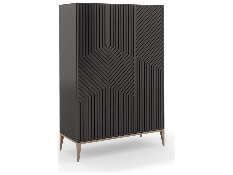 Out Of Line Armoire Cabinet in Dark Chocolate and Rich Walnut with Champagne Gold