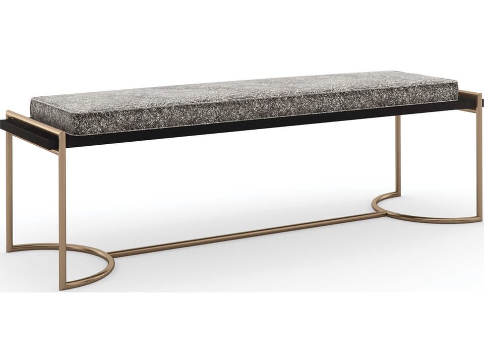 Slim Line Upholstered Bench with Velvet Seat and Champagne Gold Base