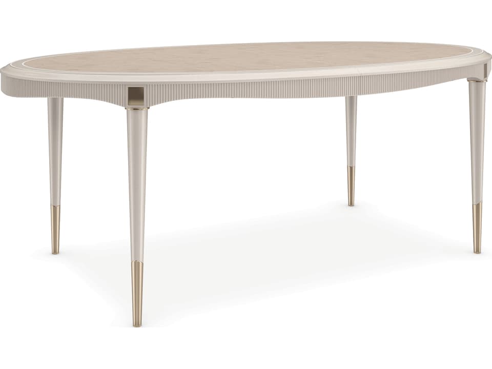 Love Feast Oval Extension Dining Table in Matte Pearl and Whisper of Gold