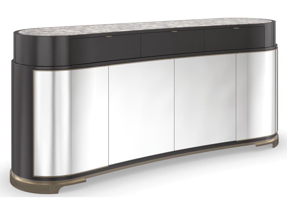 Classic Glace Kidney Bean Sideboard in Almost Black and Polished Silver