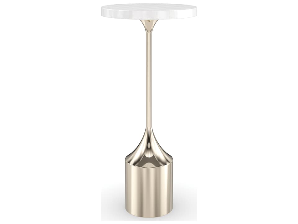 Classic Beta Round End Table with White Stone Top and Gold Frame