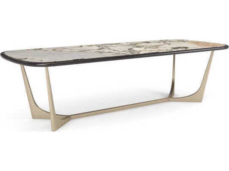 Vena Rectangle Dining Table in Otter Gloss and Brushed Gold