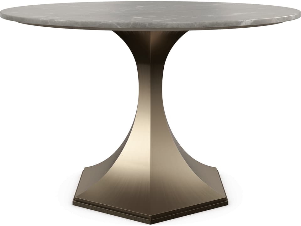 Top Brass Round 48-Inch Dining Table with Sintered Stone Top and Brass Base