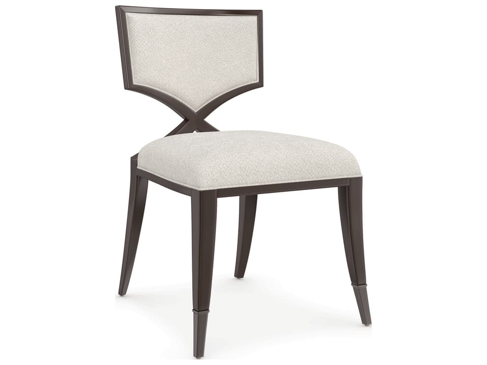 First Upholstered Dining Side Chair in Ivory Chenille and Dark Chocolate