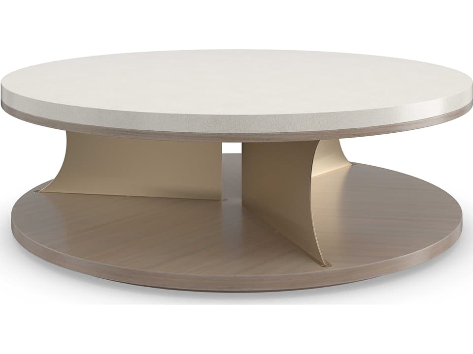 Braces Round Coffee Table in Ivory Craze Dry Martini and Brushed Gold