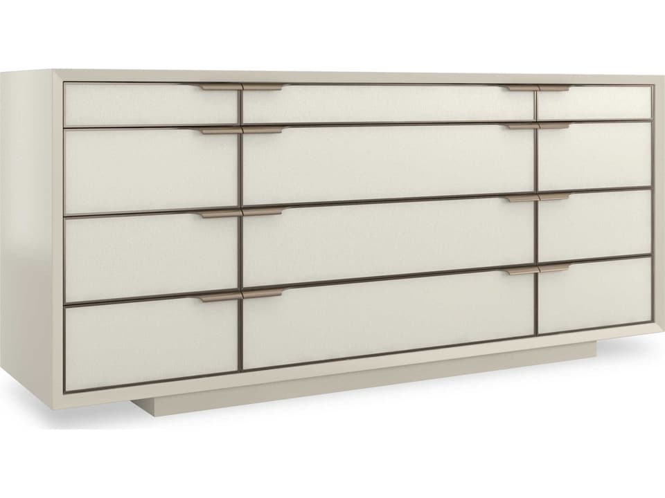Caracole Fontainebleau Nine-Drawer Triple Dresser  Cendre and Champagne  Mist Finish | LuxeDecor