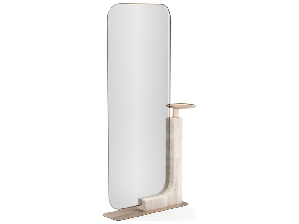 Overlap Floor Mirror Light in Whisper of Gold and Travertine