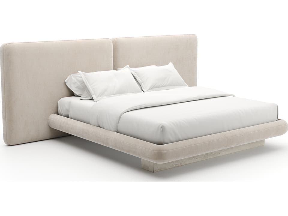 Overlap 2 Panel King Bed Ivory with Travertine Base and Gold Accents