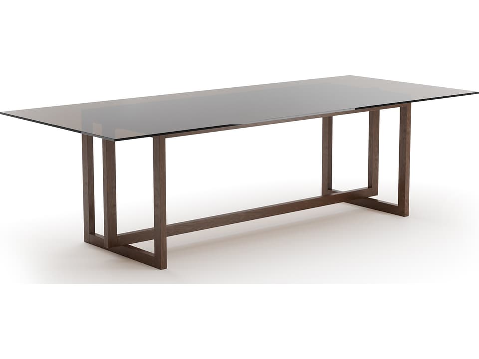 Wish You Were Here 104-Inch Rectangle Dining Table in New Natural Walnut and Smoked Bronze Glass