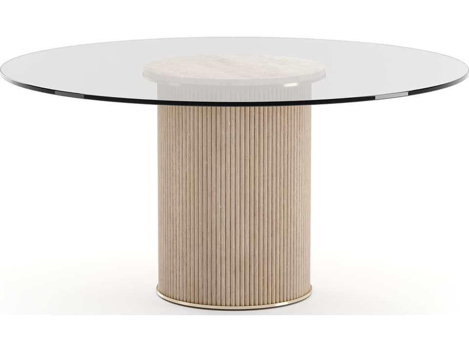 Rhythm 60-Inch Round Glass Top Dining Table in Sun Drenched Oak