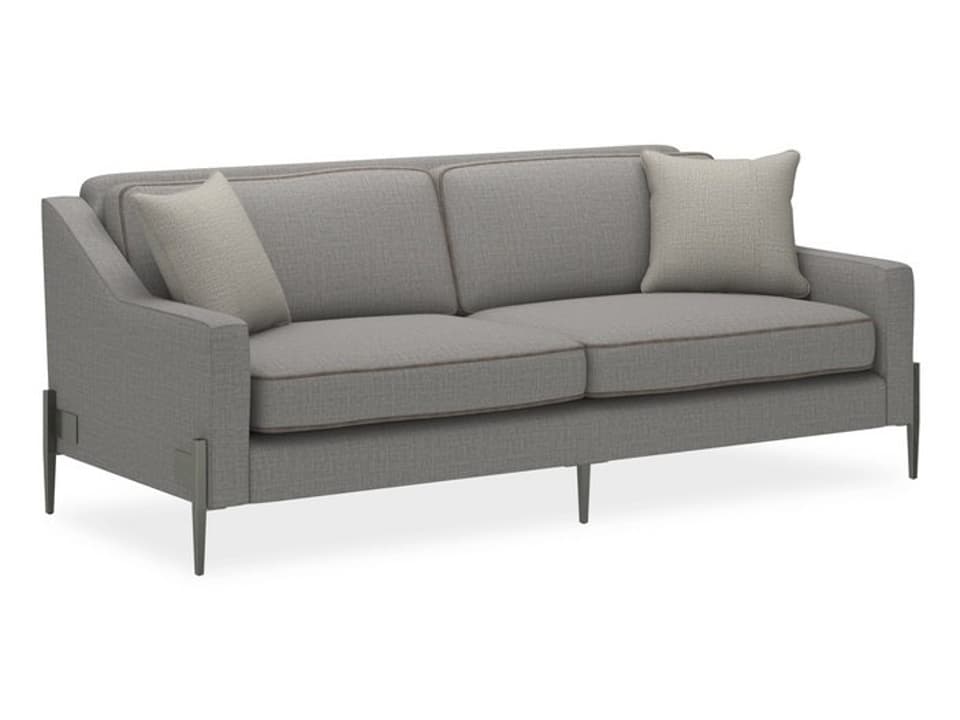 Modern Remix 3-Seat Grey Wool Blend Sofa with Tan Leather Welt