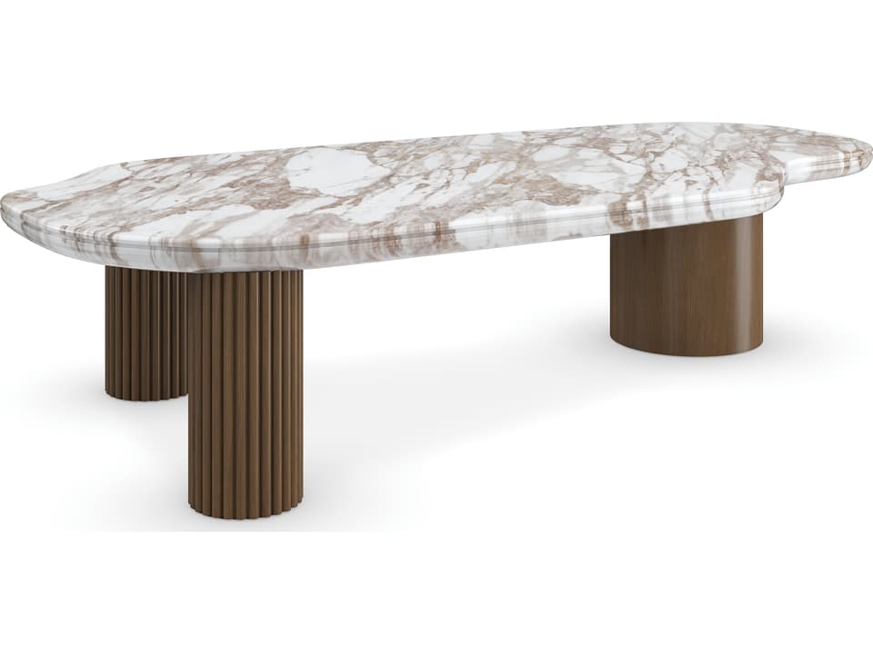 Seychelles Rectangle Coffee Table in Retro Walnut and Calcutta Oro Stone