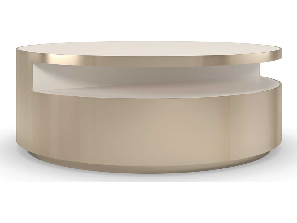 Turn Style Round Coffee Table in Whisper of Gold with Crème Stone Top