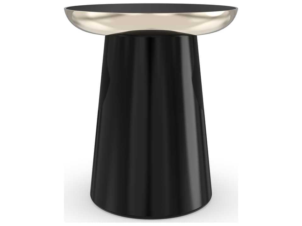 Signature Debut Round Side Table with Black Mirror Top and Gold Frame