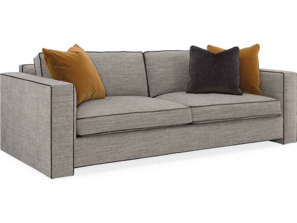 Classic Welt Played Almost Black Gray Upholstered Sofa