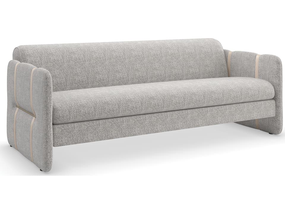 Cigar Club 3-Seat Upholstered Sofa in Taupe and Ivory with Brushed Gold Accents