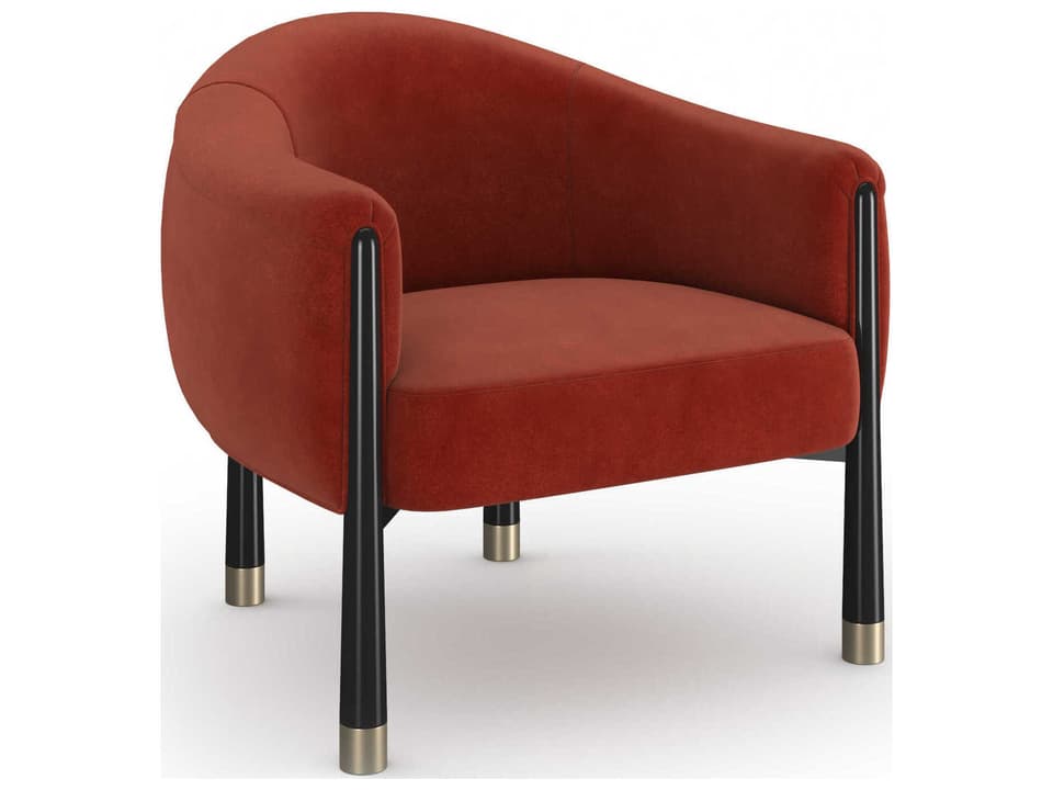 Baton Angora-Like Velvet Accent Chair in Rouge with Gold Accents