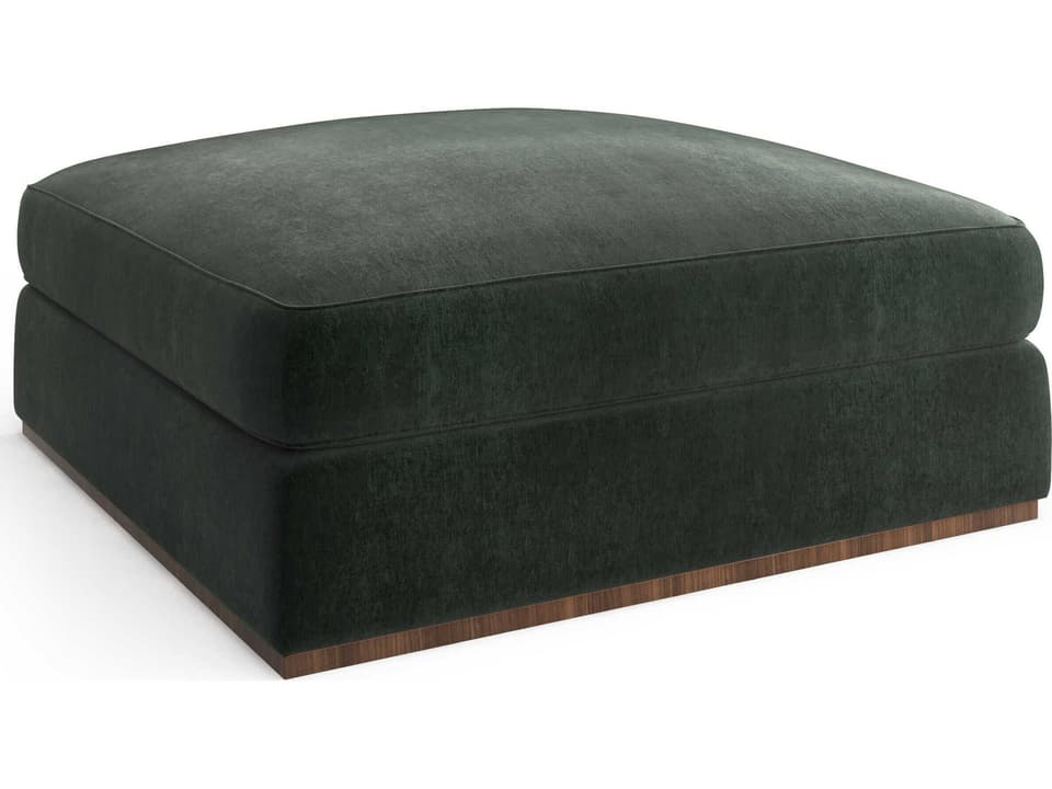 Bello Square Upholstered Ottoman in Spruce Green Velvet with Retro Walnut Base