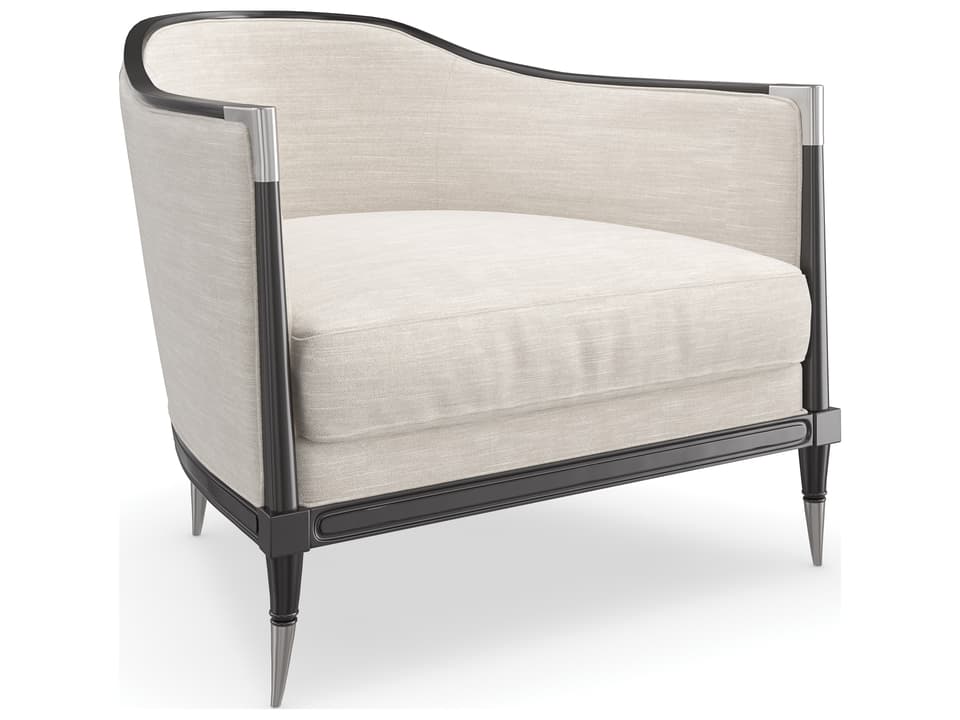 Splash Of Flash Upholstered Accent Chair in Ivory Linen with Smoked Stainless Accents
