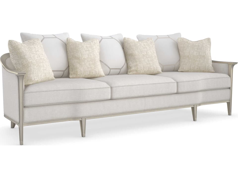 Eaves Drop 110-Inch 3-Seat Sofa with Herringbone Fabric and Metallic Soft Silver Frame